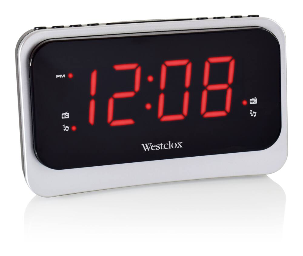 Westclox Nature Sounds Red LED Digital FM Clock Radio with USB Charging Port, 1.4-in