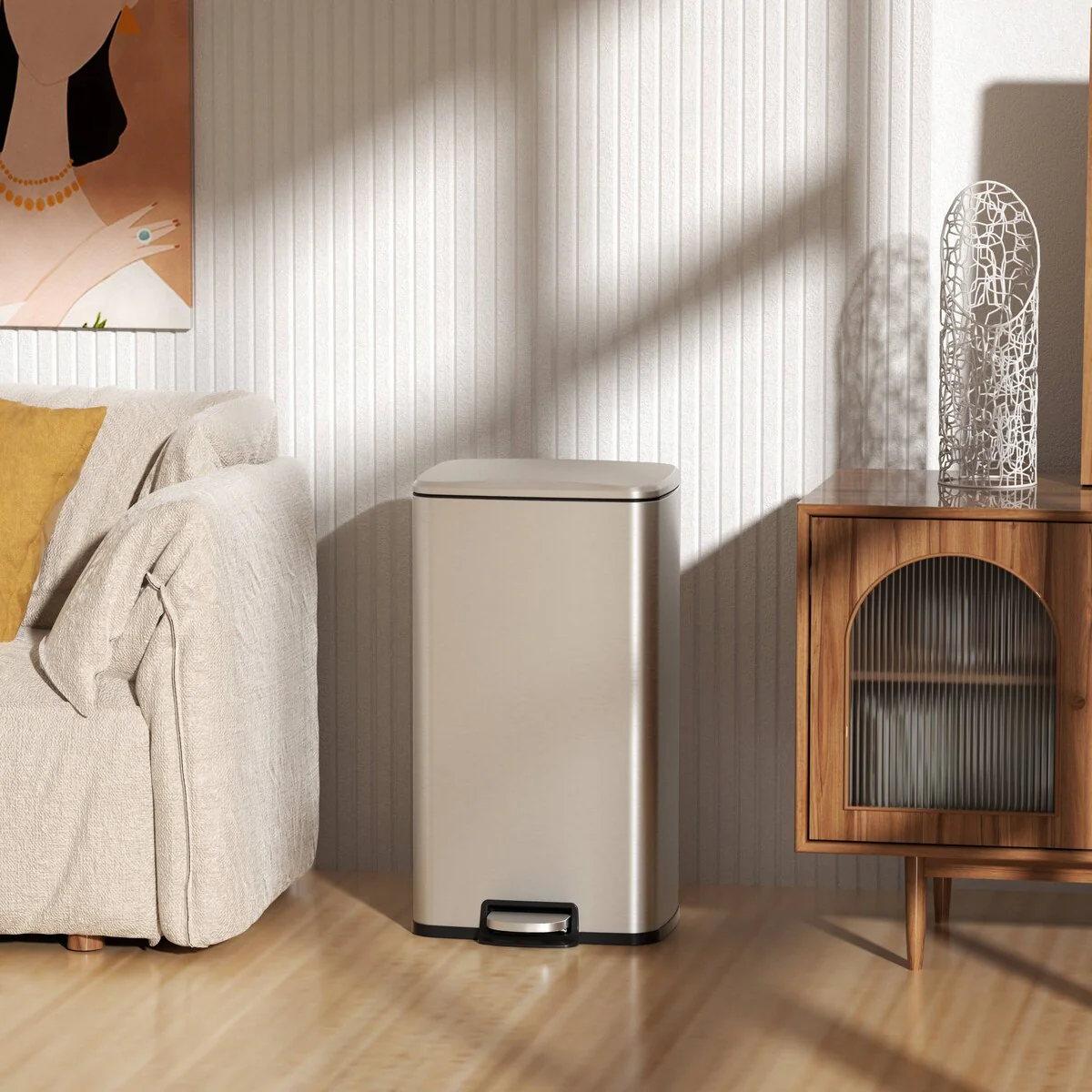 Innovaze 8 Gal./30 Liter Rectangular Stainless Steel step-on Trash Can for kitchen