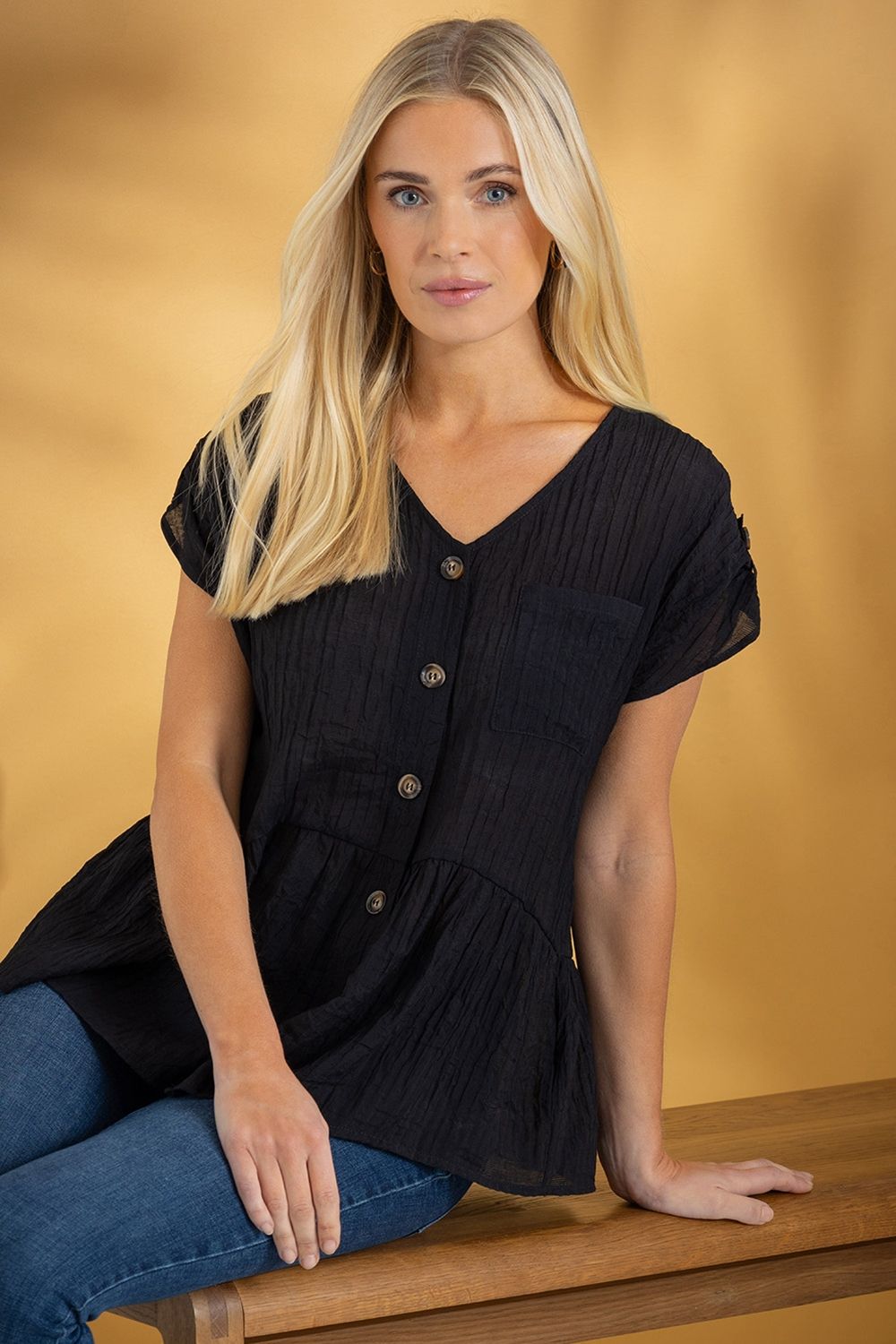 Klass. Textured Frill Hem Top