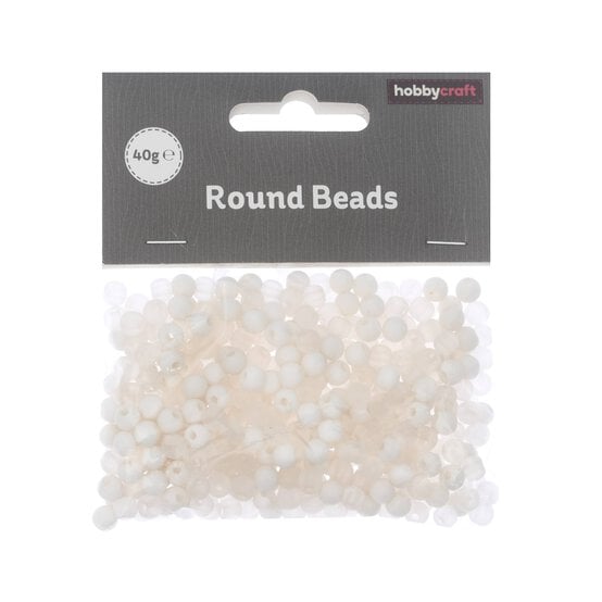 Cream Round Plastic Beads 6mm 40g