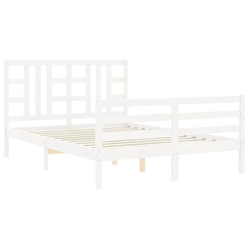 NNEVL Bed Frame with Headboard White 137x187 cm Double Solid Wood