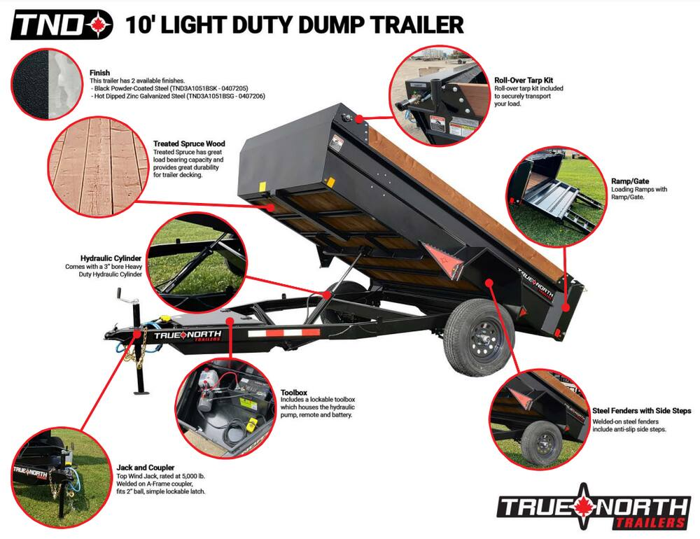 True North 72-in x 10-ft Light Utility Hydraulic Dump Trailer, Galvanized