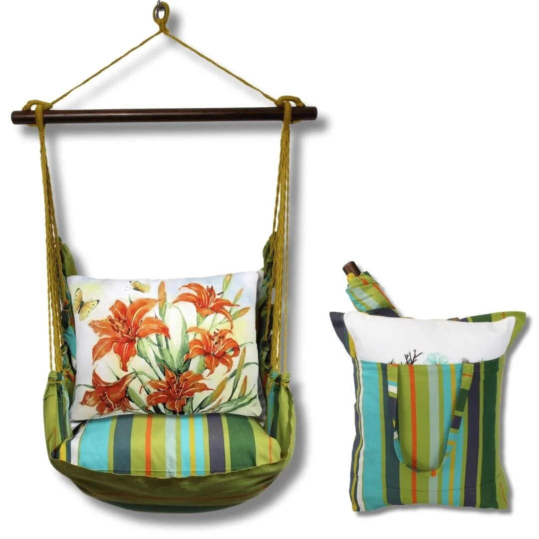 Magnolia Casual Swing Set 4 piece - Citrus Stripe w/ Orange Lilies