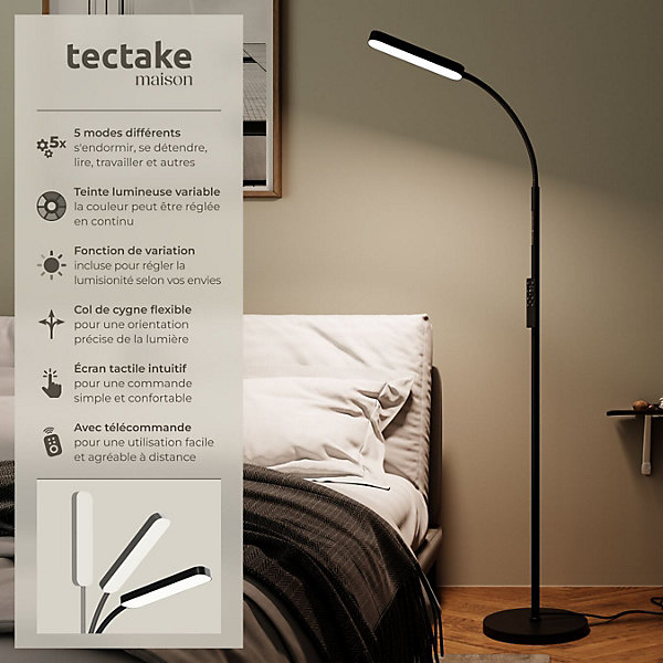 Lampe de sol LED 5 modes d'éclairage 12 W avec télécommande noire