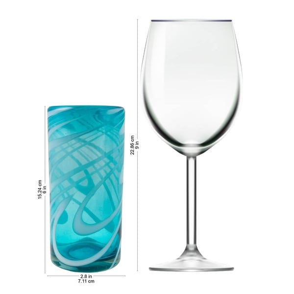 NOVICA Handmade Blown Glass Highball Glasses Whirling Aquamarine (Mexico) - 6*2.8