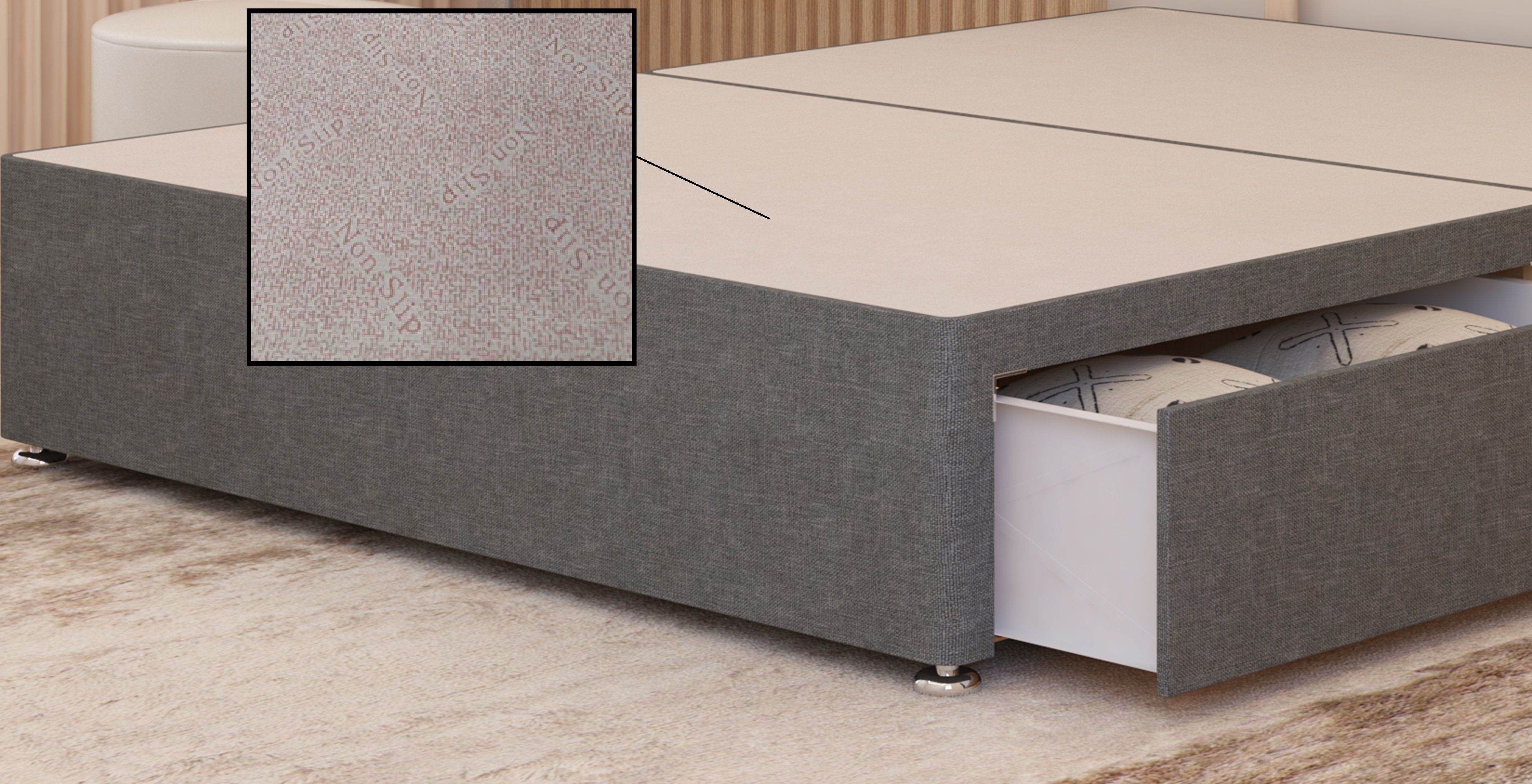 Somnior Chambery 2 Draw Divan Bed Frame with Headboard Linen Fabric