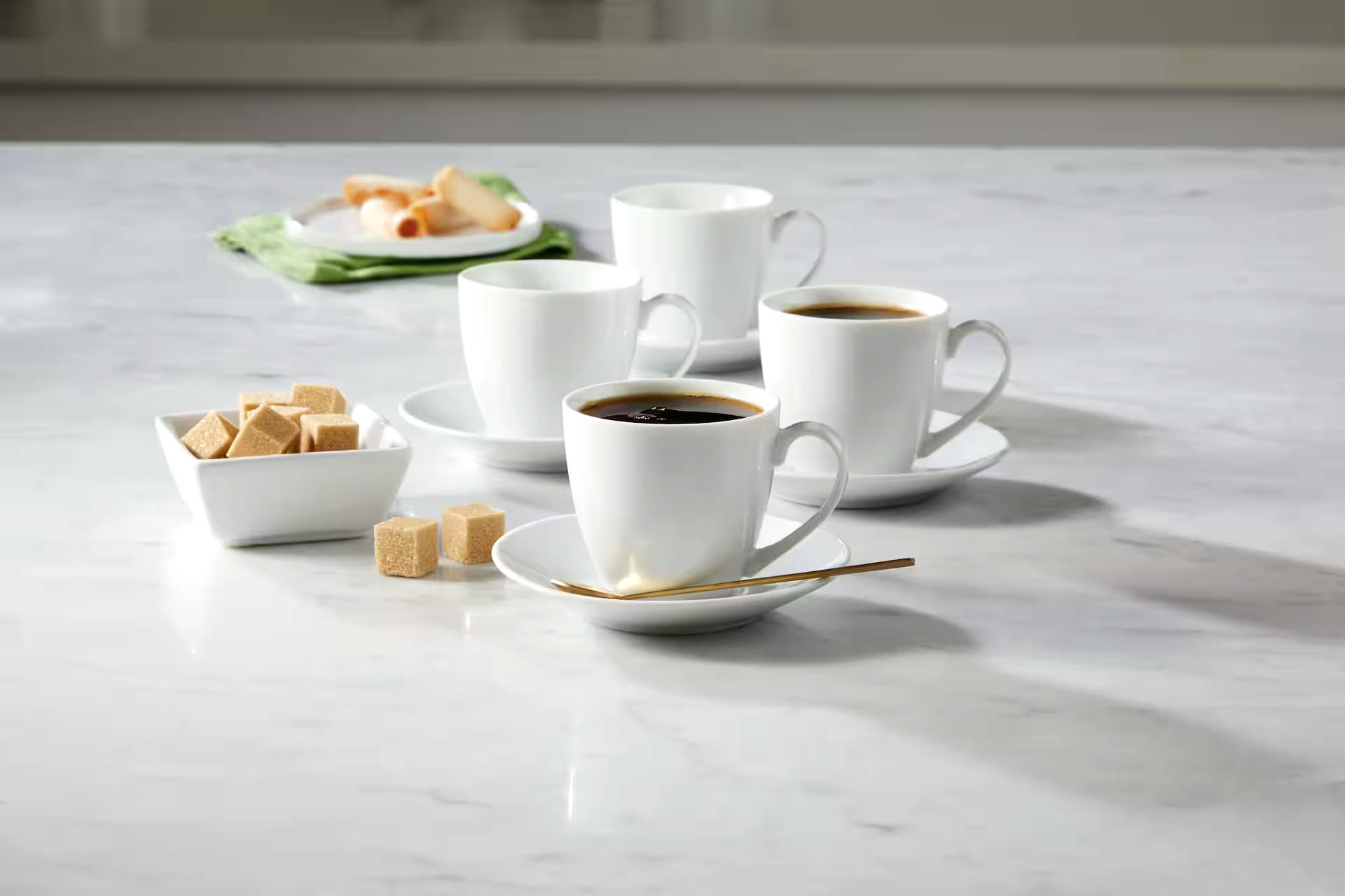 CANVAS 4pc Porcelain Espresso Mug Set with Saucers, Dishwasher Safe, 103-mL