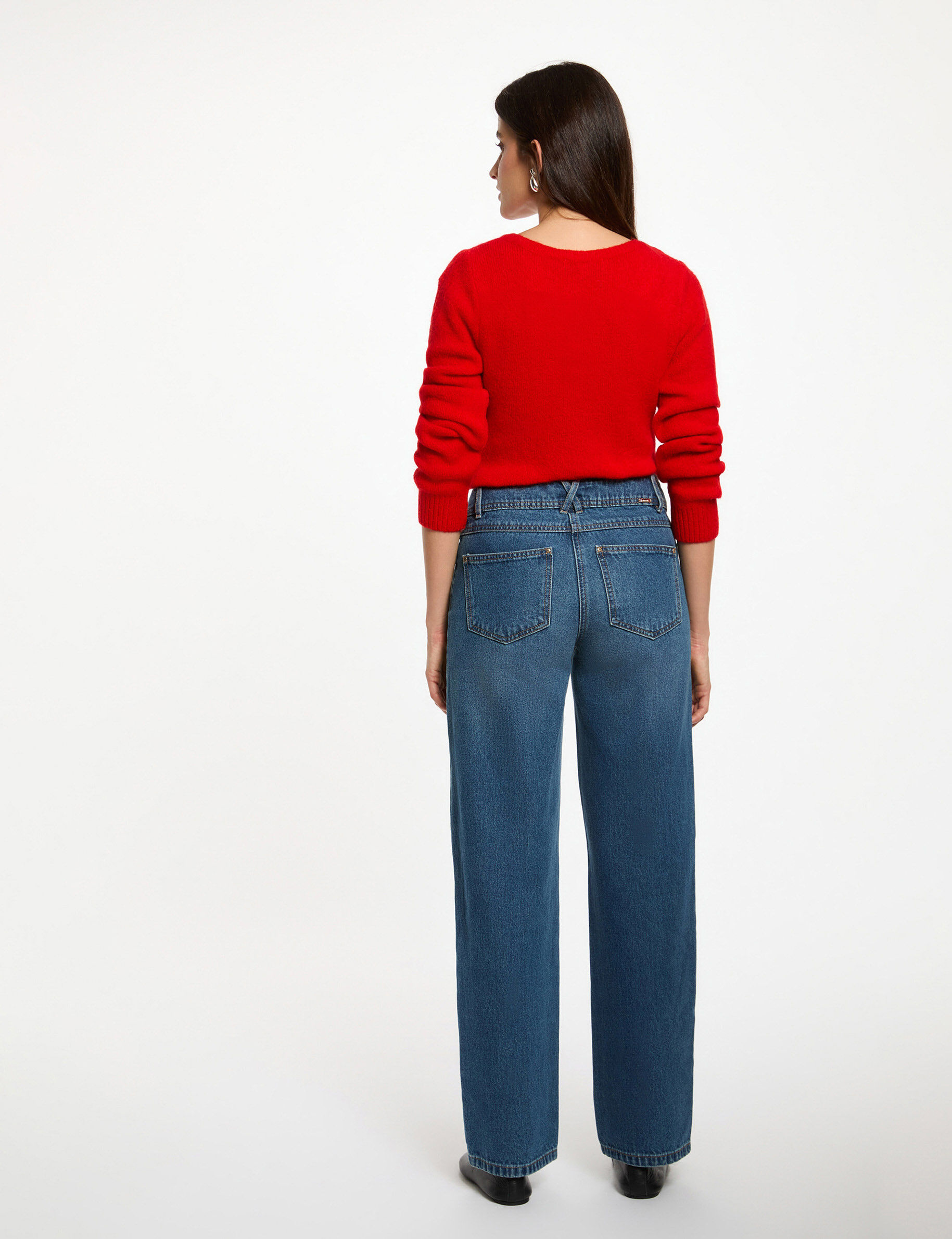 Cropped V-Neck Sweater Red Women