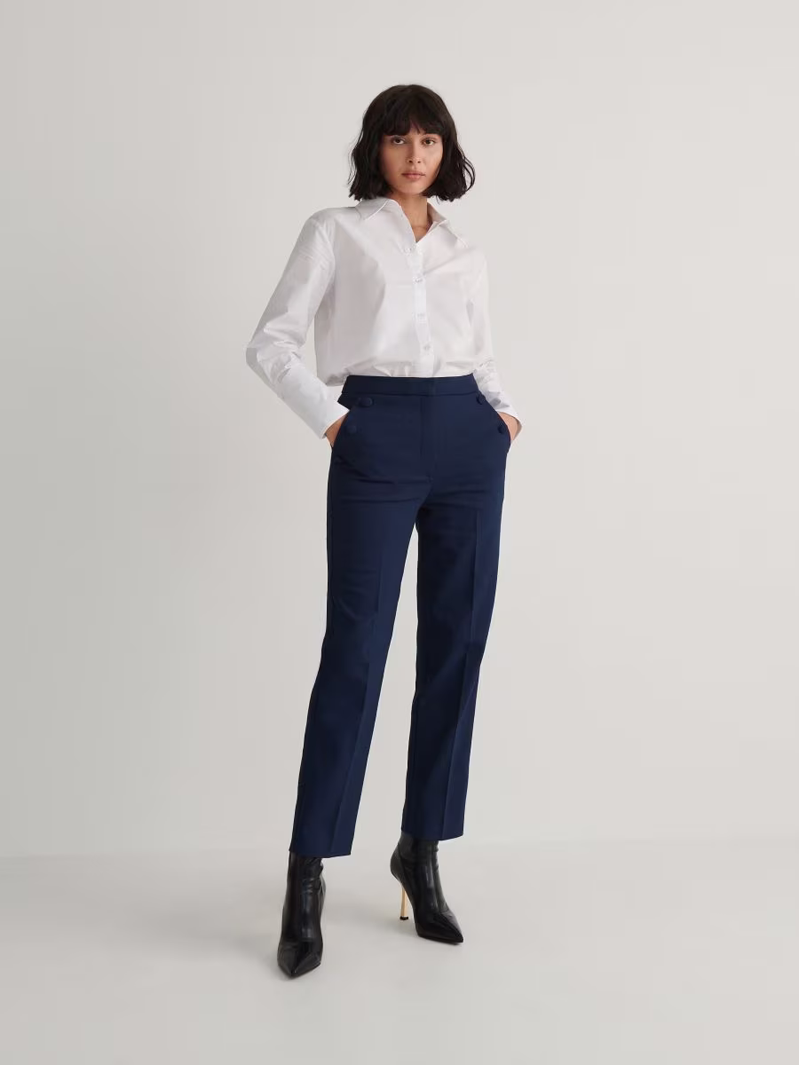 Cotton Rich Trousers With Pressed Crease