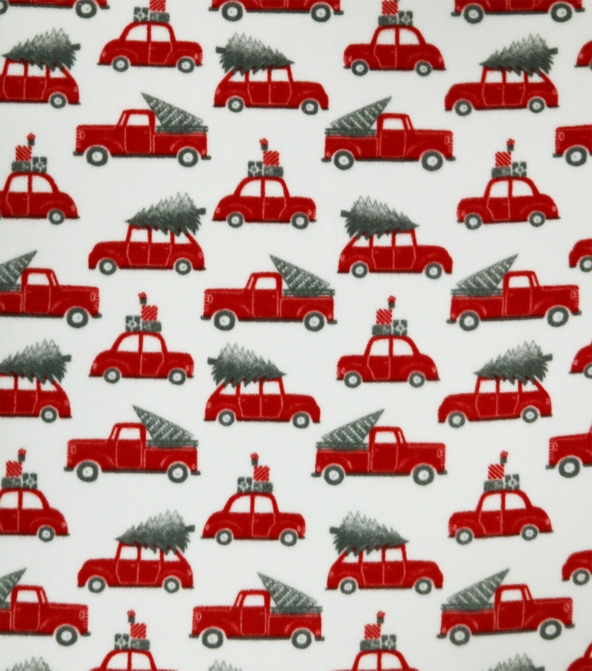Christmas Red Trucks With Tree Anti Pill Fleece Fabric