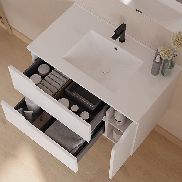 Meuble sous vasque seul, 2 tiroirs et 1 porte, 80cm, vasque centrée - blanc mat - ZARZA
