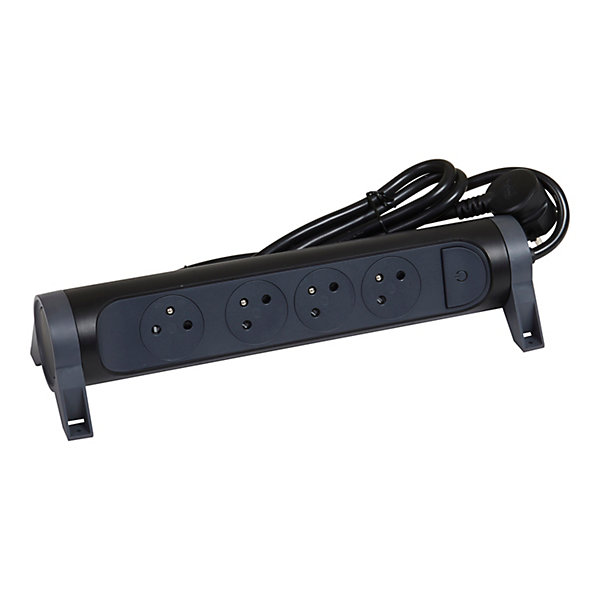 Multiprise avec interrupteur 4 prises rotative à fixer Legrand noir et gris 3 m