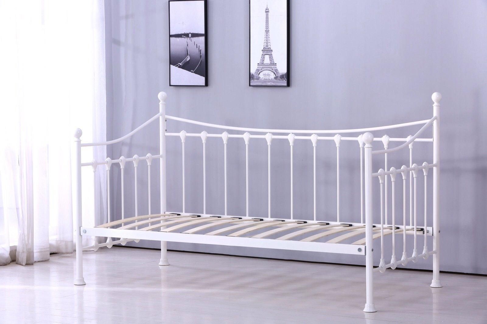 KOSY KOALA Daybed 3ft Single Glossy White Metal Framed Versailles Guest Sofa Bed , Trundle Not Included