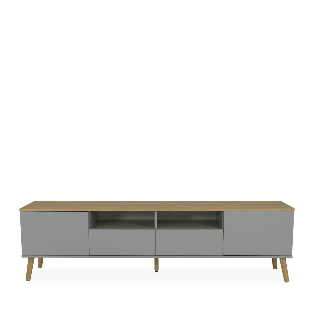 DOT - Meuble TV en bois 2 portes 2 tiroirs L192cm gris clair