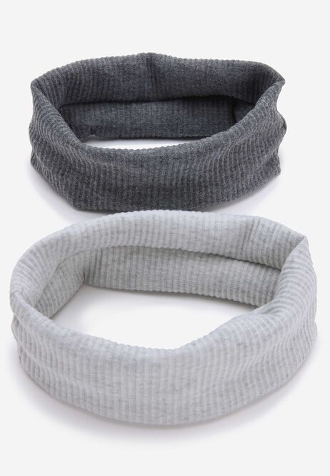 Womens 2pk Grey Ribbed Jersey Headbands