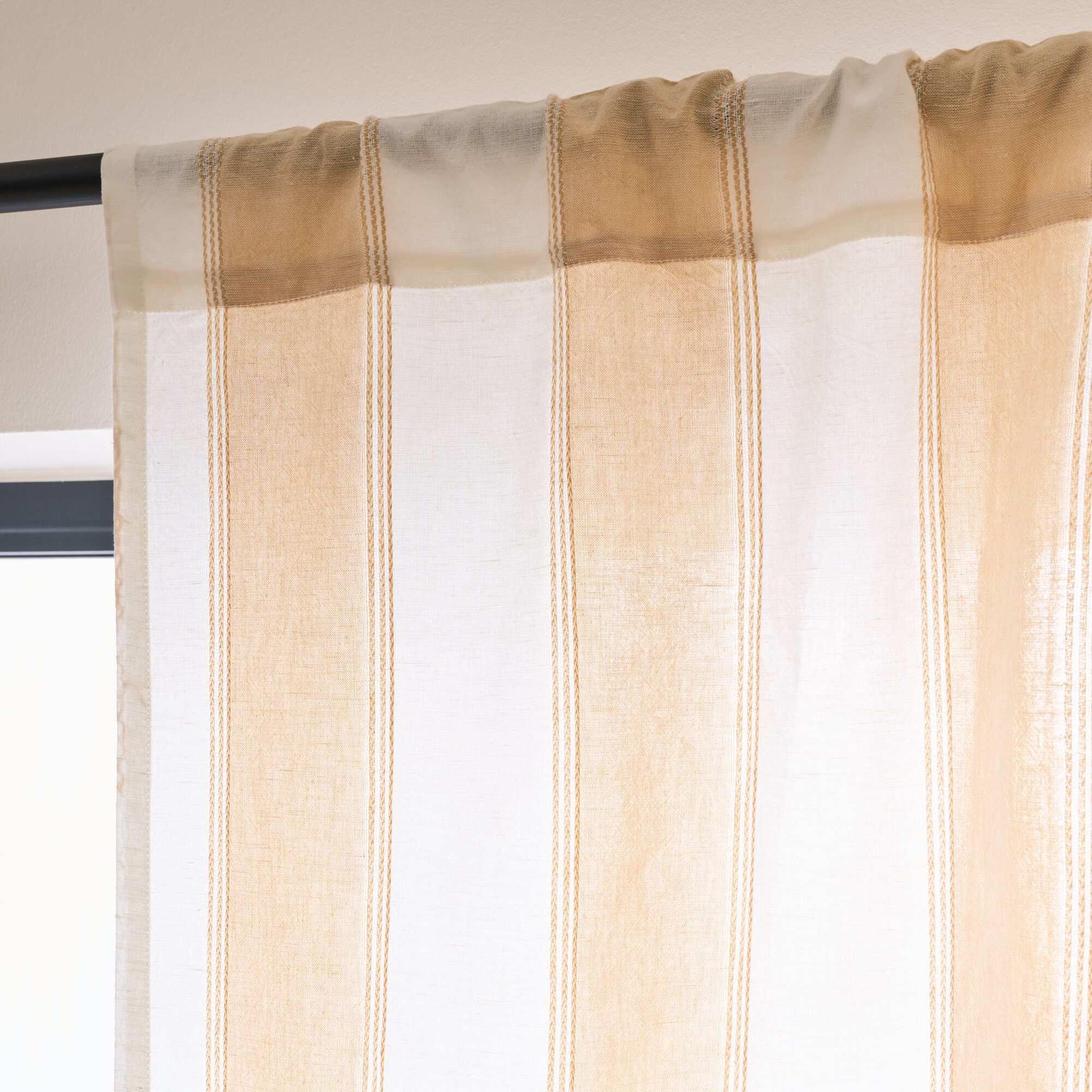 LUSSIA - Rideau passe-tringle en lin et coton à rayures 140x250cm - blanc écru
