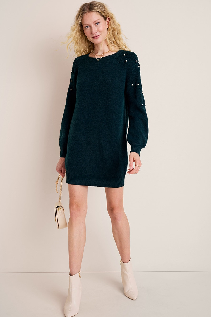 Kelly Pearl Embellished Sweater Dress