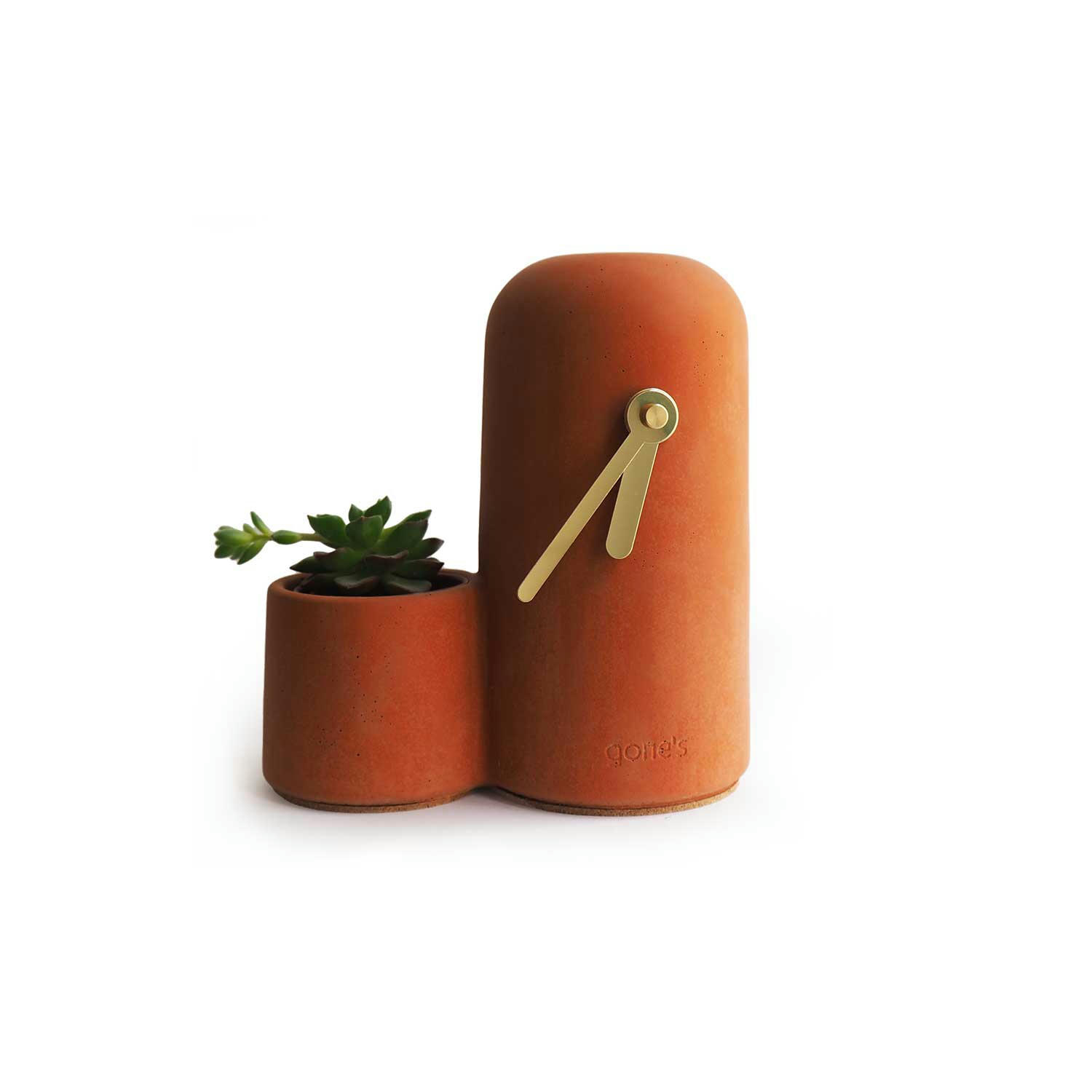 SILO - Horloge en béton terracotta aiguilles dorées