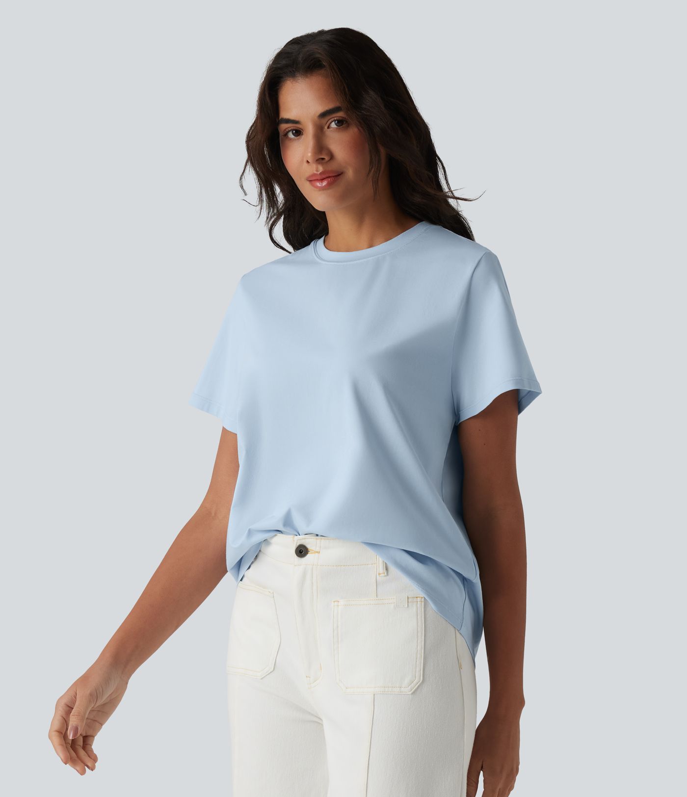 T-shirt casual col rond manches courtes en coton