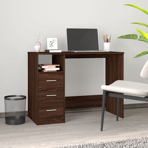 NNEVL Desk with Drawers Brown Oak 102x50x76 cm Engineered Wood