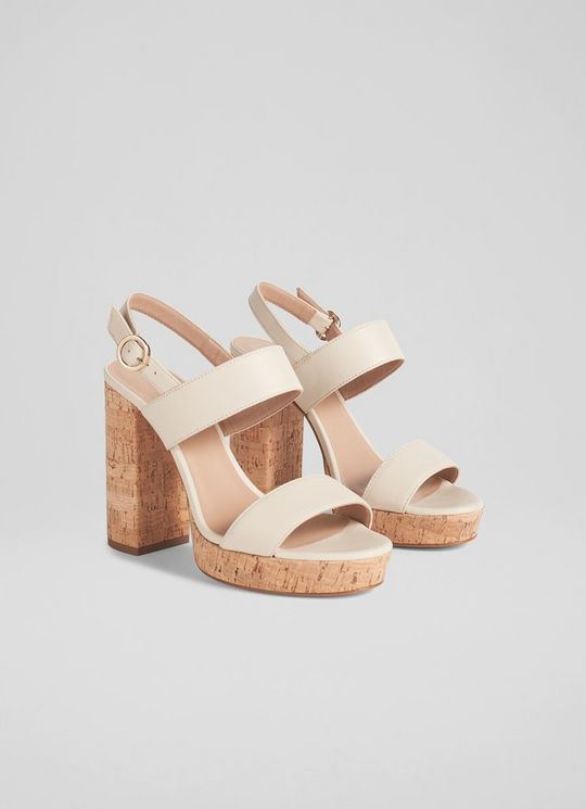 Misty Cream Leather and Cork Platform Sandals