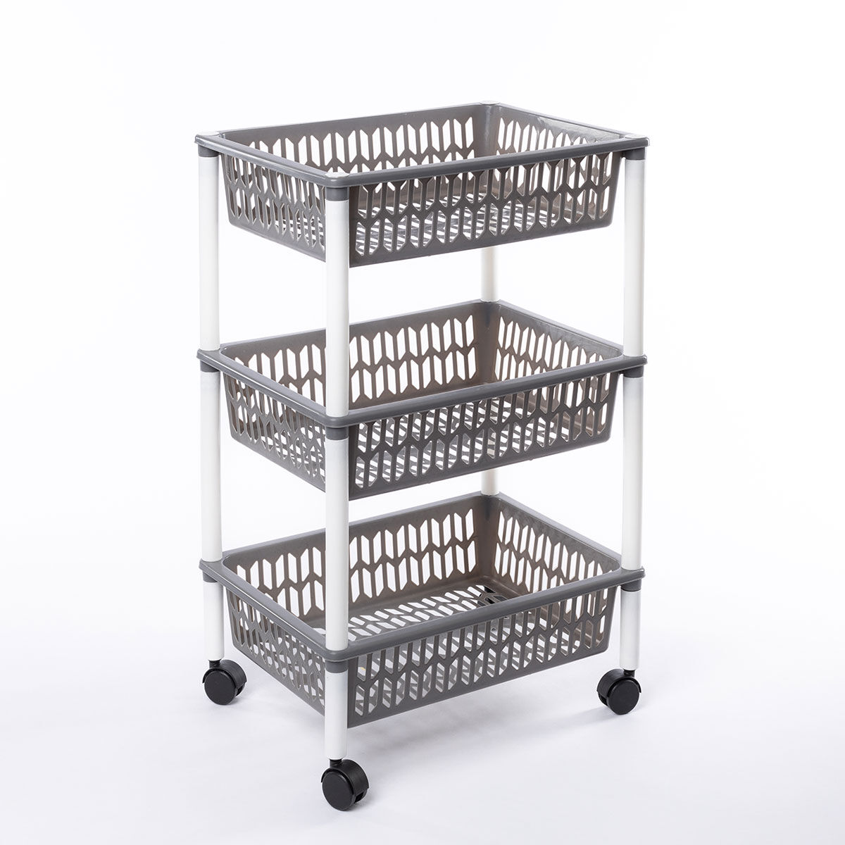 Carrinho de cozinha com 3 cestos cinza