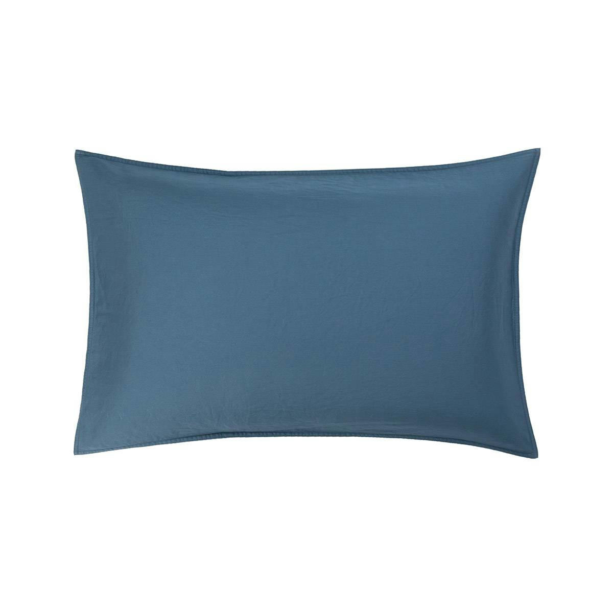 PALERME - Taie d'oreiller en satin de coton lavé bleu 50 x 75 cm