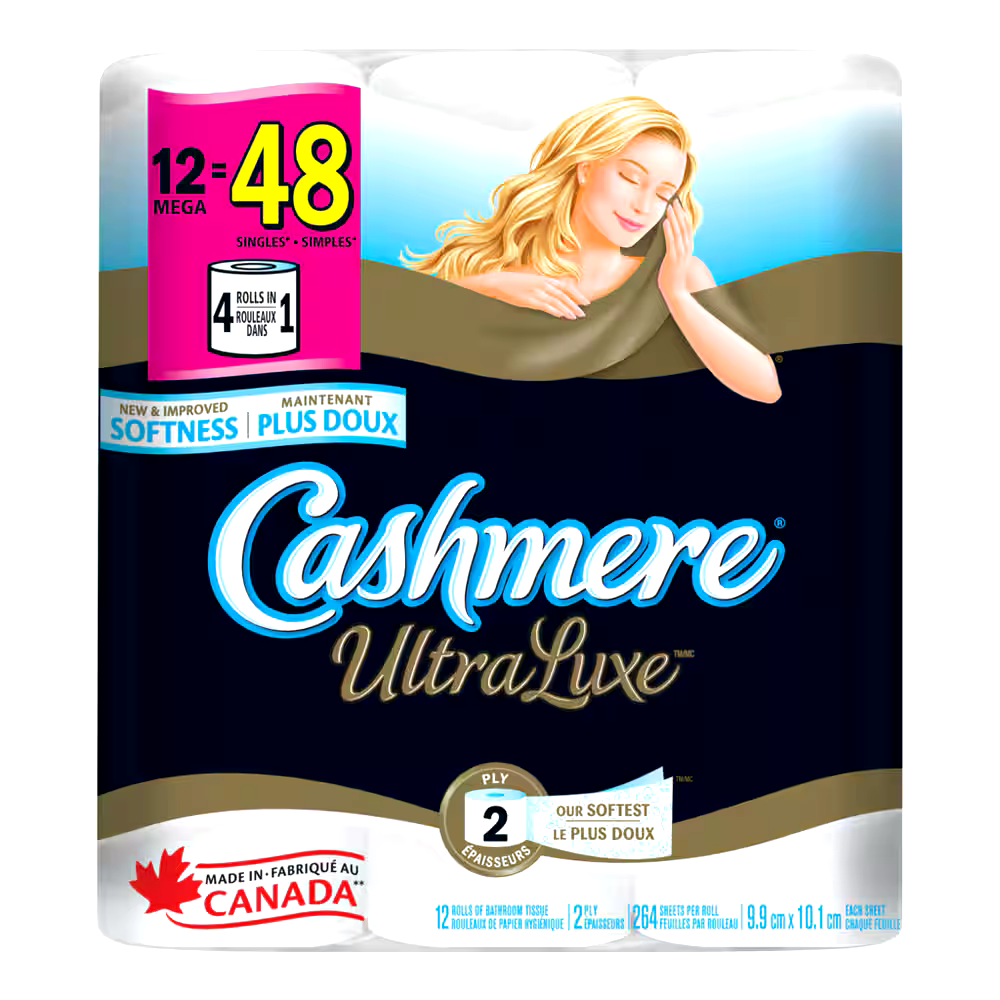 Cashmere Ultra Luxe Mega Bathroom Tissue, 12 Rolls = 48 Rolls