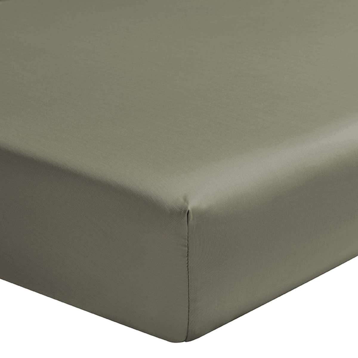 TEOPHILE - Drap housse en satin de coton bio kaki 90x200