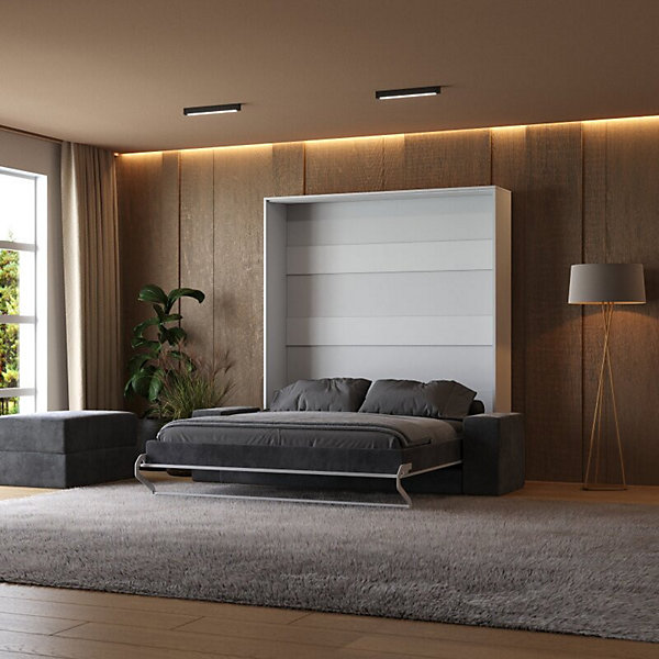 Lit escamotable 160x200cm Vertical Canapé Anthracite Lit Mural SUP M1 Blanc-Blanc Brillant