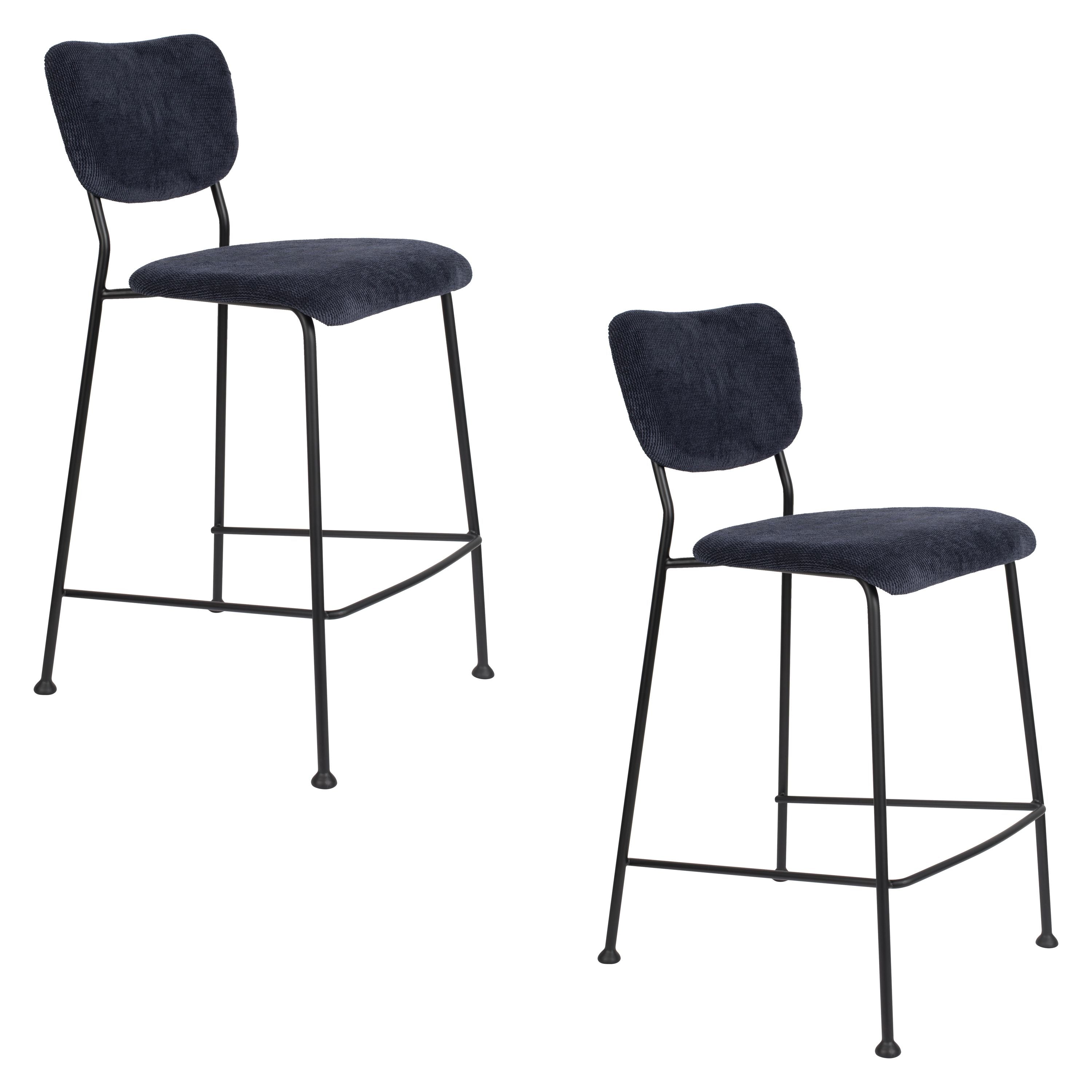 Zuiver Benson Barkrukken rugleuning 64,5 cm Donkerblauw - Set van 2