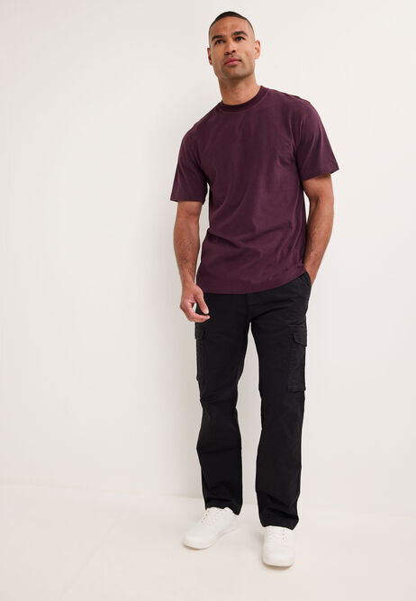 Mens Black Cargo Straight Leg Trousers