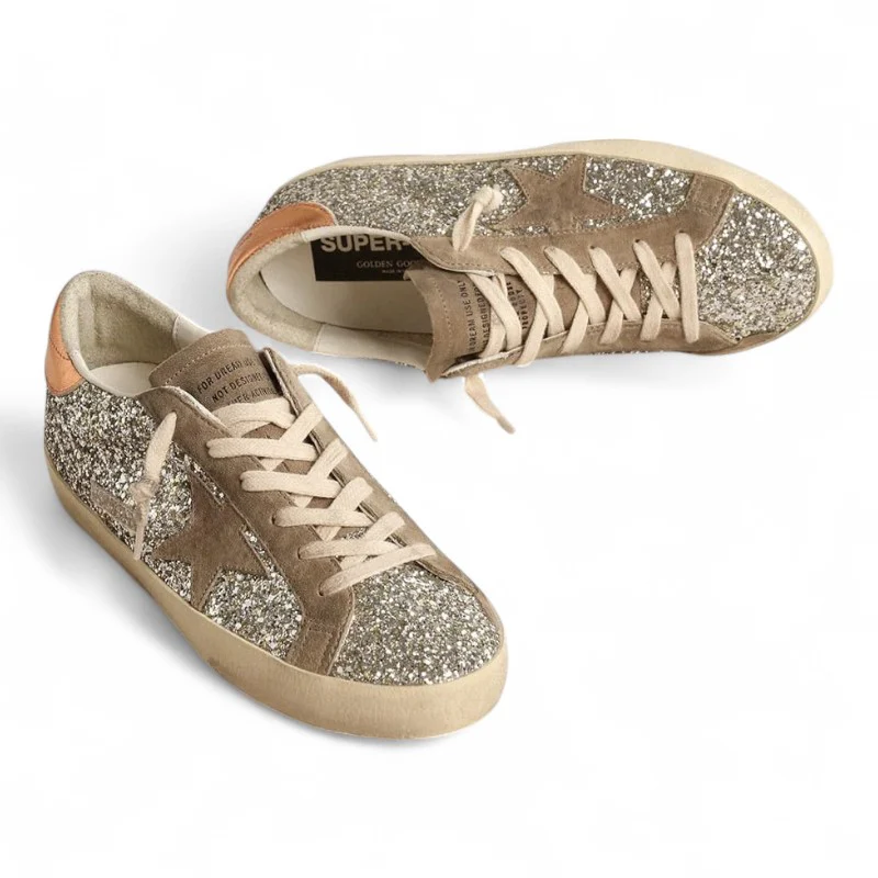 Super-Star sneakers in platinum glitter with a dove-gray suede star