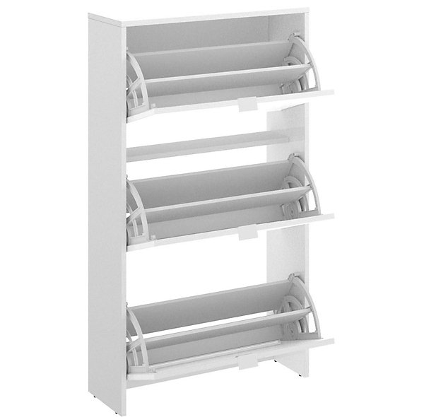 Commode meuble à chaussures 3 portes coloris blanc - Longueur 61 x Profondeur 25 x Hauteur 113 cm