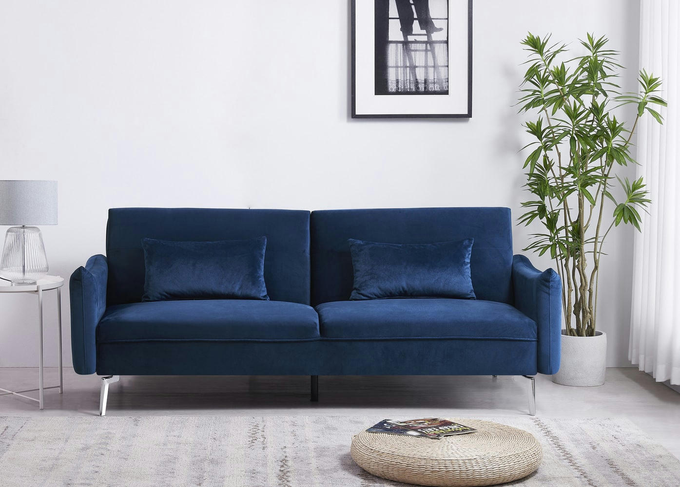 BETTY - Canapé design convertible 3 places en velours bleu