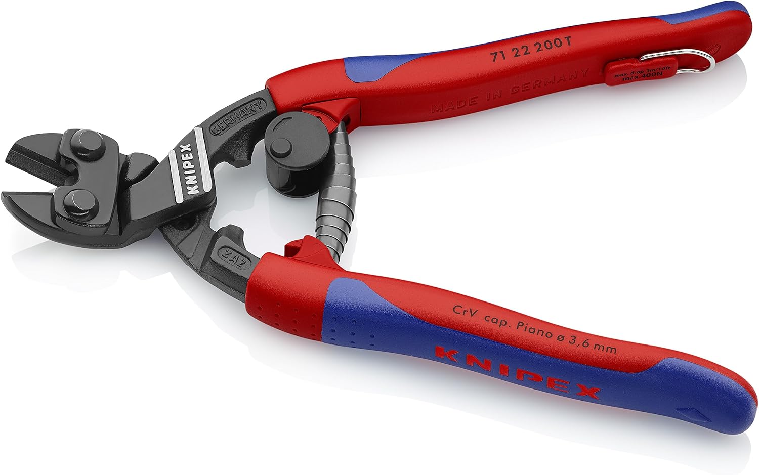 Knipex Tools 71 22 200 T BKA 8 Angled High Leverage Cobolt Cutters, Tether Attachment-Comfort Grip,