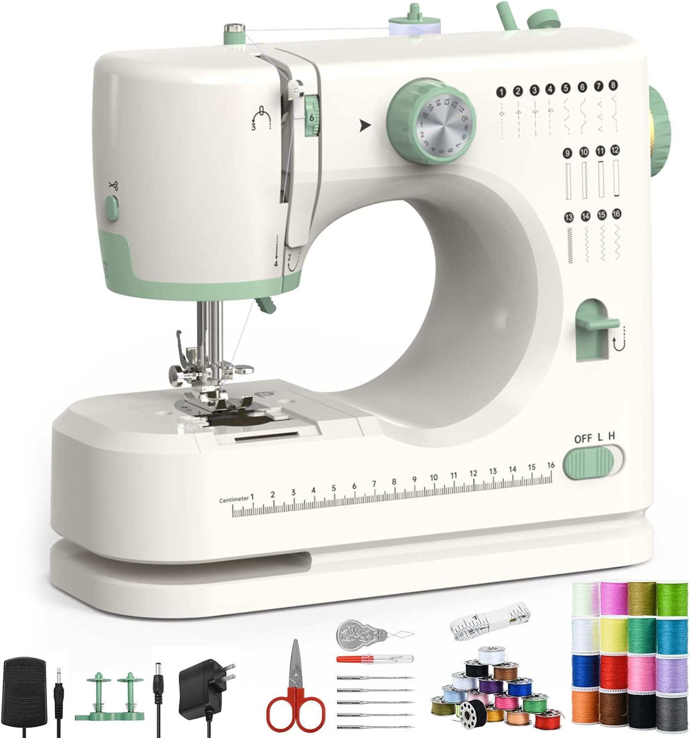 Sewing Machine for Beginners,Double Needle Sewing Machine for Adults,16 Strings of Weaving Dreams,Adjustable Sewing Speed,Suitable for Daily Sewing at Home(White-1)