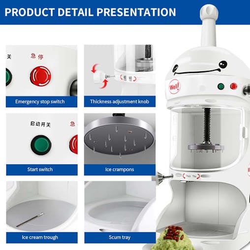 SOGA Commercial Ice Shaver 2x 350W - Automatic Snow Cone & Ice Crusher