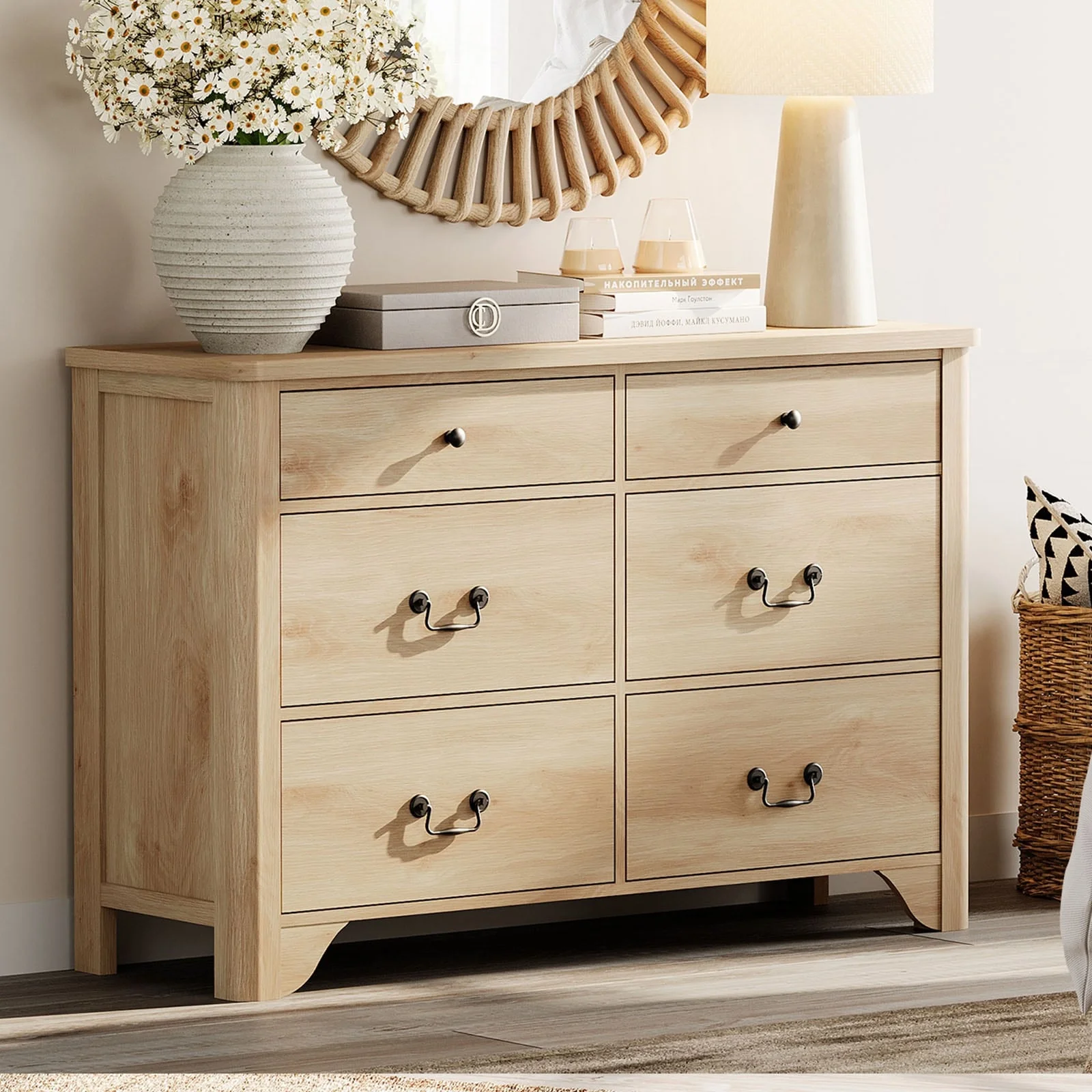 WAMPAT Baby Dresser with 6 Drawers for Bedroom, 47.2“ Wide Farmhouse Dresser