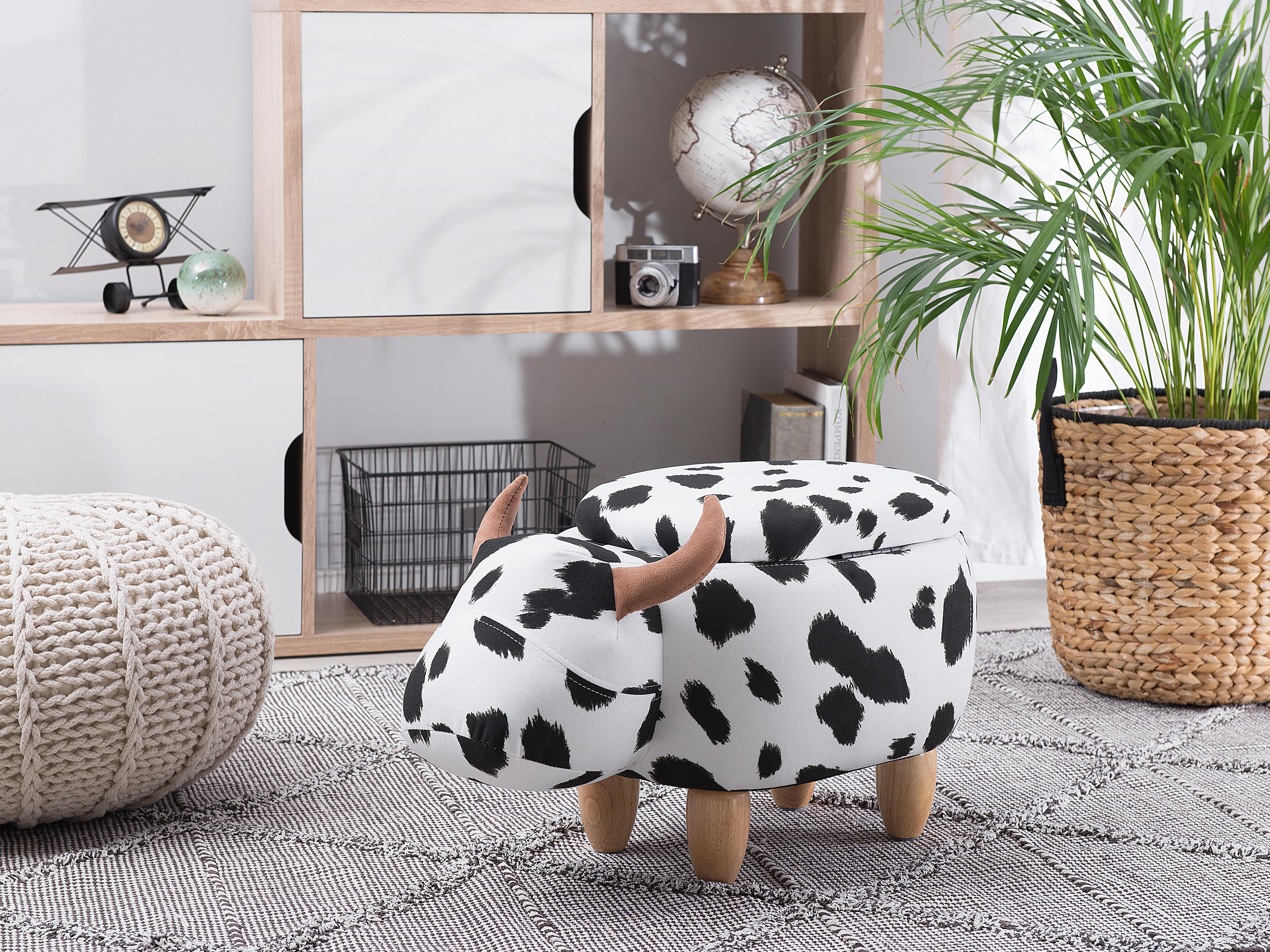 Storage Animal Stool COW Fabric White Cow