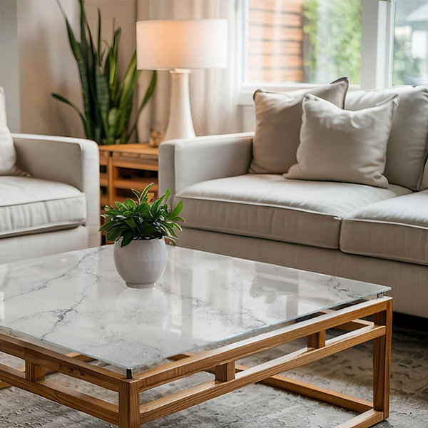 Dessus de table en verre trempé Wallfluent 60x60 cm Motif de surface en marbre