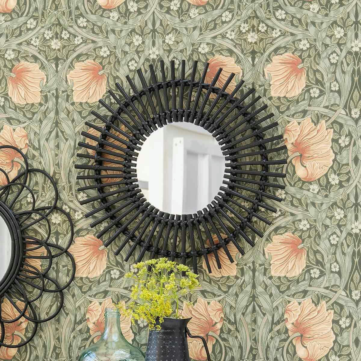 MOKA - Miroir rond en rotin forme soleil -57.000x3.000 cm - Noir - Rotin