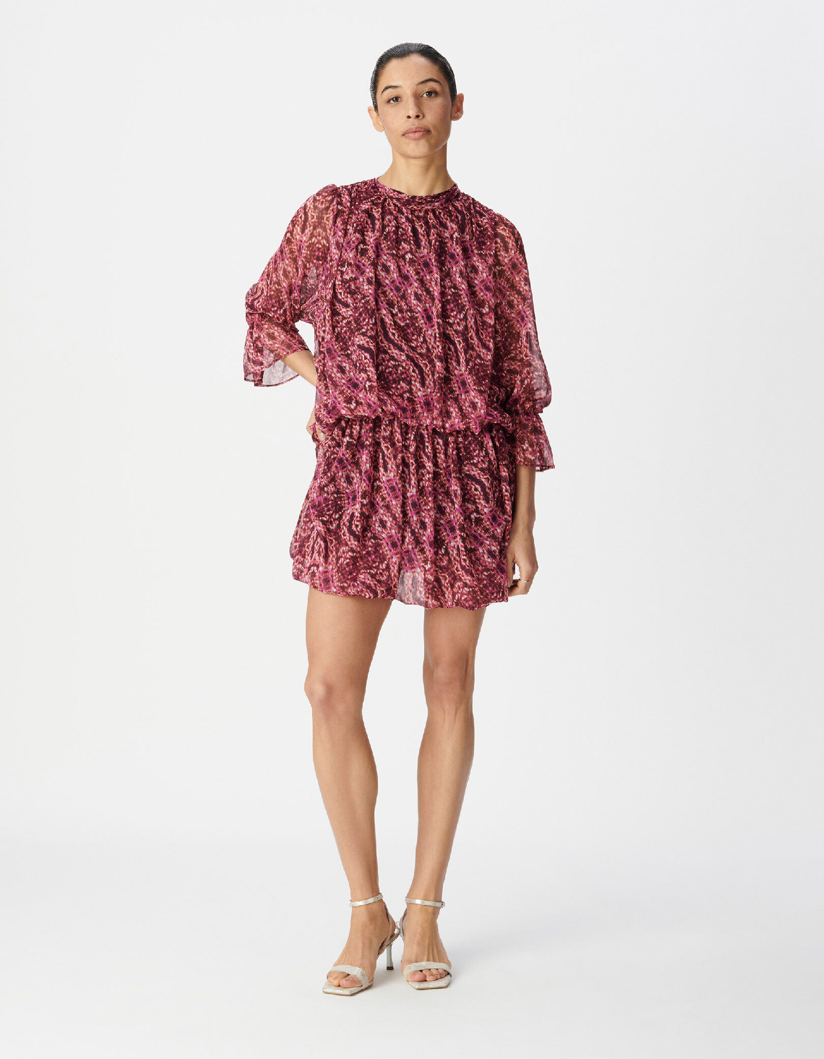 Robe courte bordeaux imprimé ikat Femme