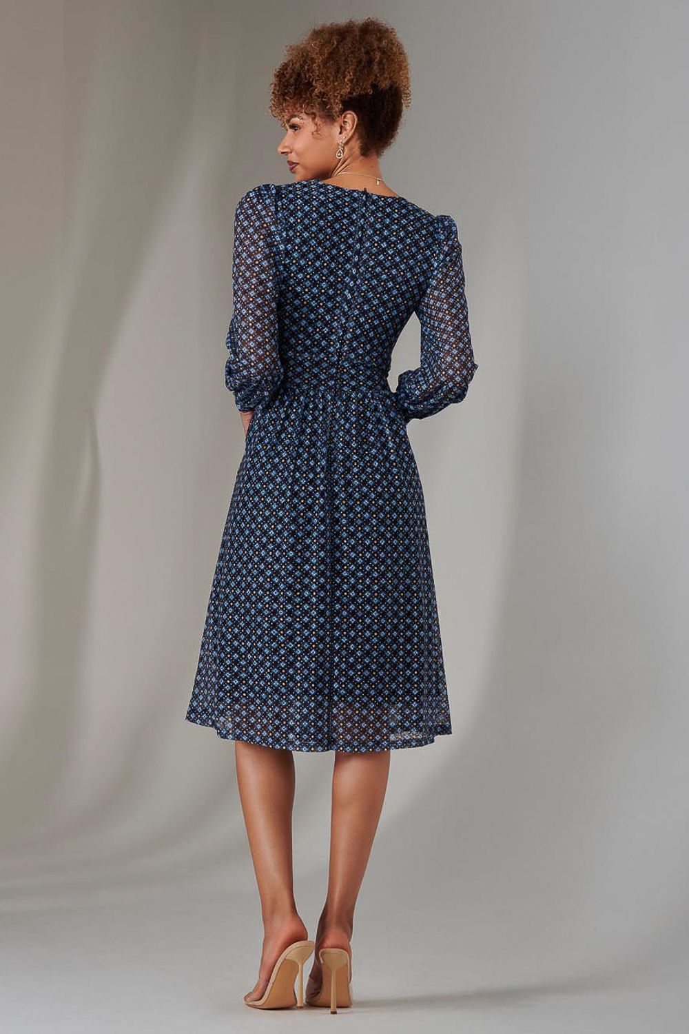 Jolie Moi Long Sleeve Lace Print Midi Dress