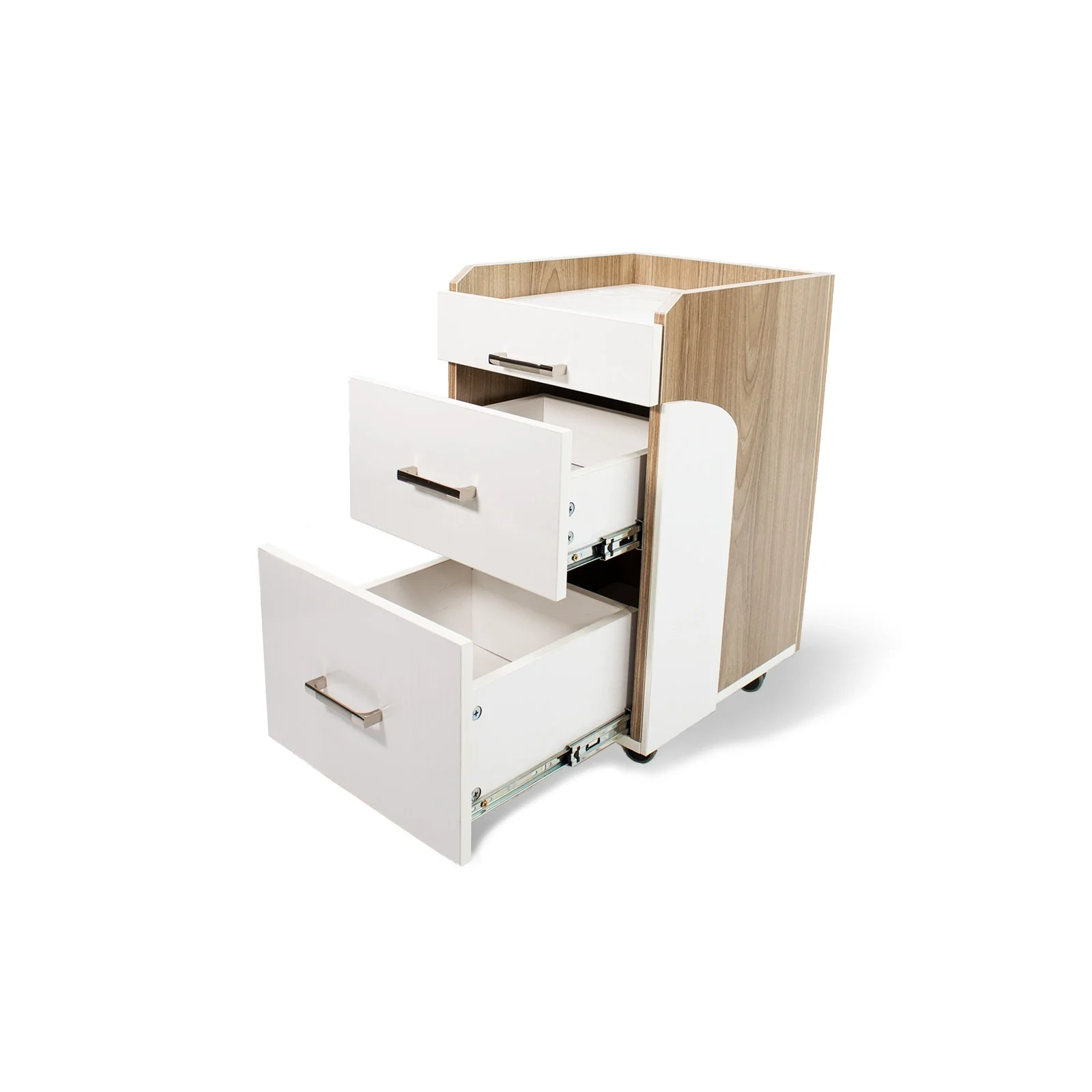 Seneca Pedicure Trolley Pedi Rolling Cart with Drawer, White / Light Wood - N/A