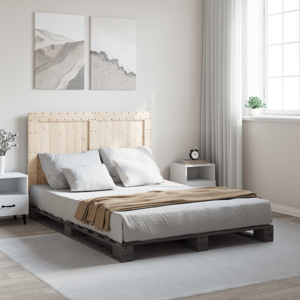 Rama łóżka z wezgłowiem szara 140x200 cm lite drewno sosnowe