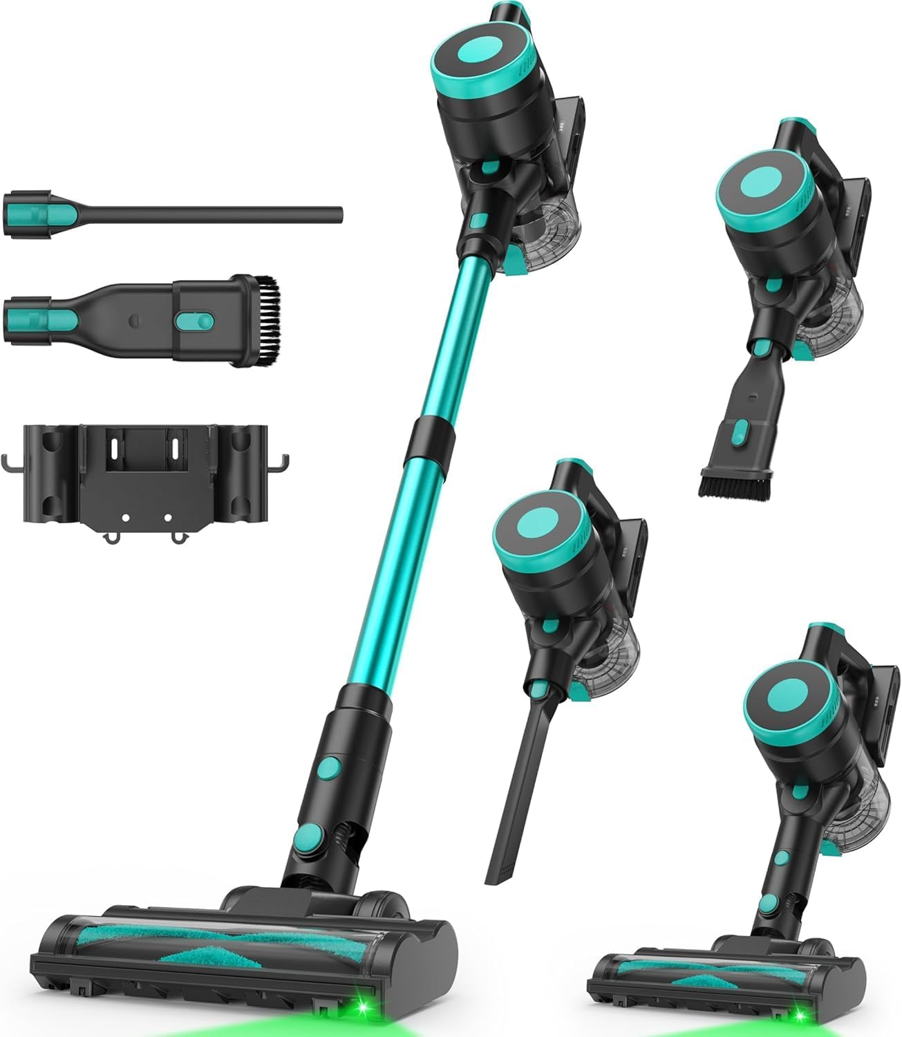 Zefiro 350W Cordless Vacuum Cleaner,45Mins Runtime Vacuum Cleaners for Home, Anti-Tangle and 1.5L Dust Cup, Lightweight Vacuum for Hardwood Floor Carpet Pet Hair (Green)