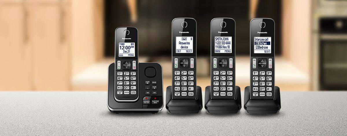 Panasonic DECT 6.0 Cordless Phone with Digital Answering, 4-Handsets, Black
