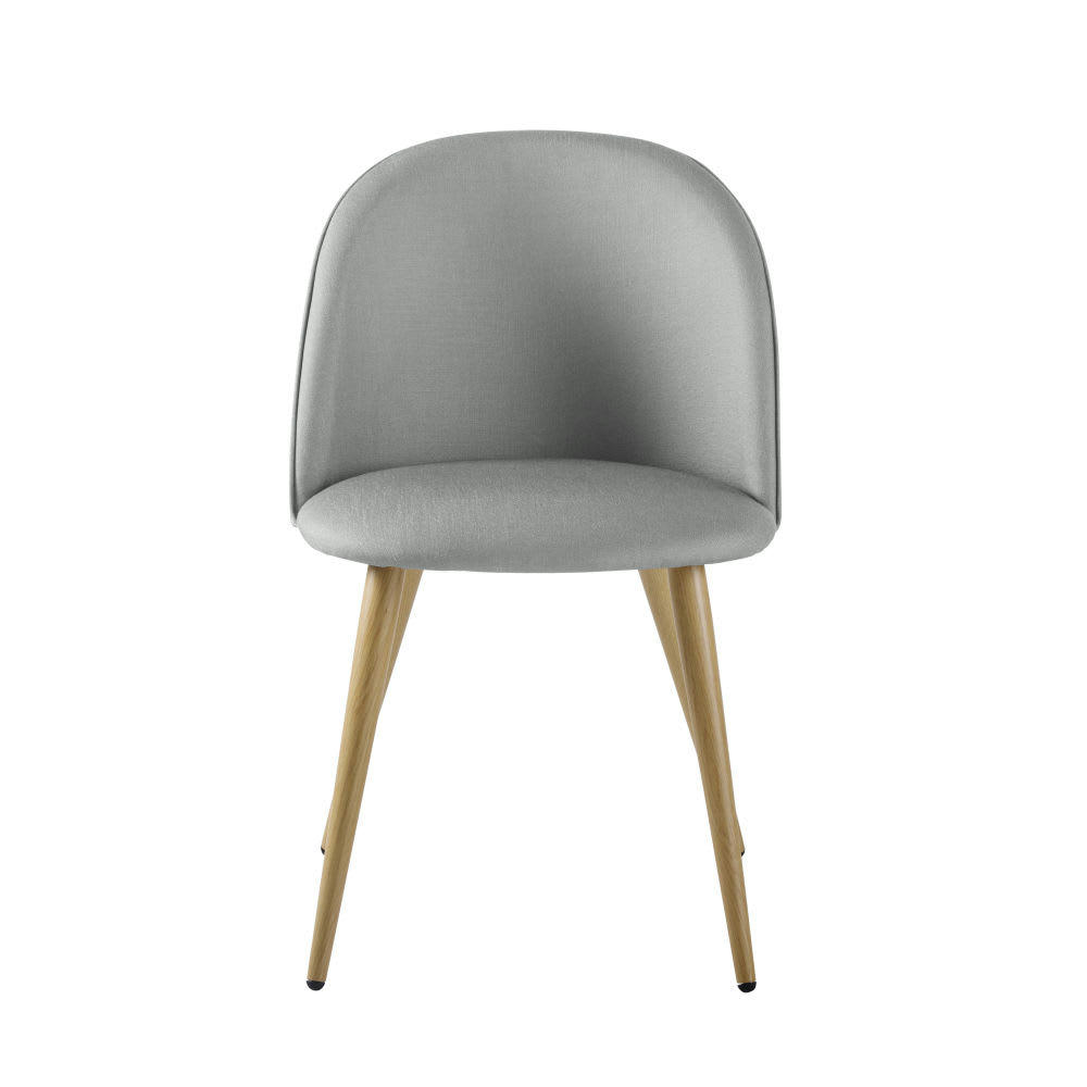 Mauricette - Chaise vintage gris acier et métal imitation chêne
