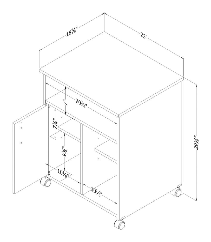 South Shore Axess 1-Door Printer Cart/Stand With Storage Shelves & Wheels